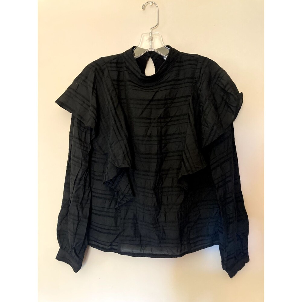 Allison Joy Black Long Sleeve Bowie Ruffle Blouse - size XS - NEW